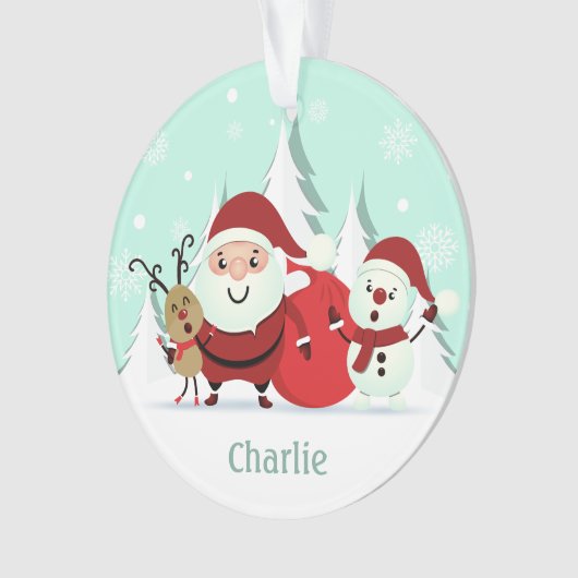 Aangepaste naam Santa, Reindeer en Snowman Ornament (voorkant)