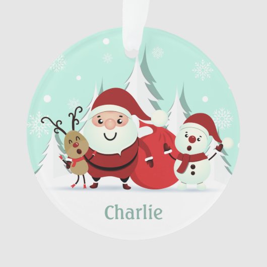 Aangepaste naam Santa, Reindeer en Snowman Ornament (voorkant)