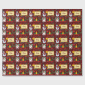 Aangepaste naam Santa Snowman Holiday Red Christma Cadeaupapier (Vlak)