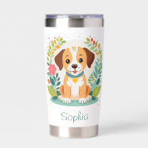 Aangepaste naam Schattig bloemmotief Hond Puppy Me