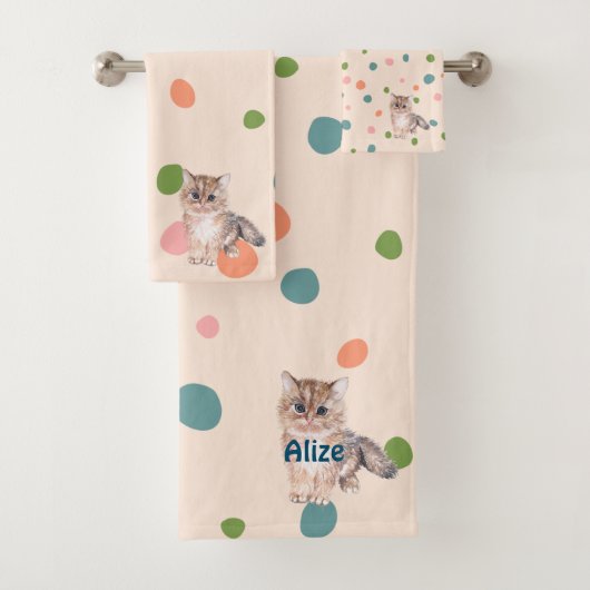 Aangepaste naam schattig modern Kat kat kitten sti Bad Handdoek (Insitu)