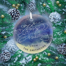 Aangepaste naam Schattig Navyblauw Prettig Kerstfe Glas Ornament