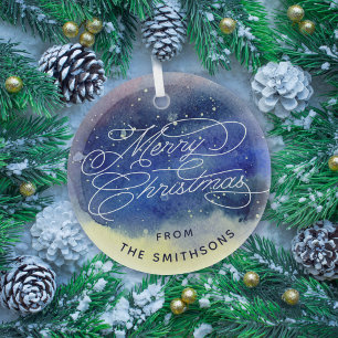 Aangepaste naam Schattig Navyblauw Prettig Kerstfe Glas Ornament
