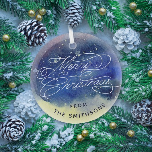 Aangepaste naam Schattig Navyblauw Prettig Kerstfe Glas Ornament