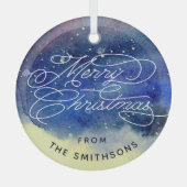 Aangepaste naam Schattig Navyblauw Prettig Kerstfe Glas Ornament (Voorkant)