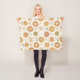 Aangepaste naam Schattige Boho Zonnebloem Zon & Re Fleece Deken