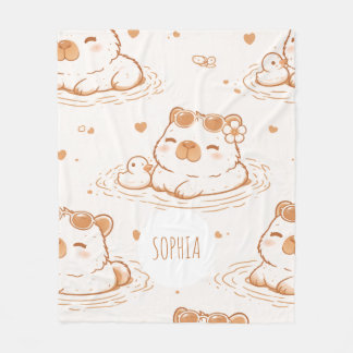 Aangepaste naam Schattige Capybara Met Zonnebril K Fleece Deken