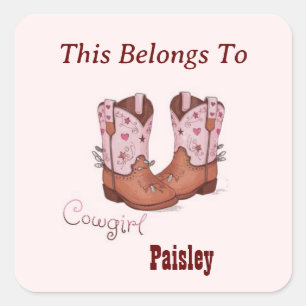 Aangepaste naam Schattige CowGirl laarzen Dit beho Vierkante Sticker
