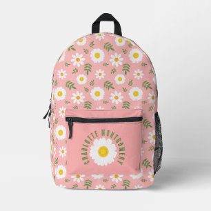 Aangepaste naam Schattige Daisy Floral Pattern Sch Bedrukte Rugzak