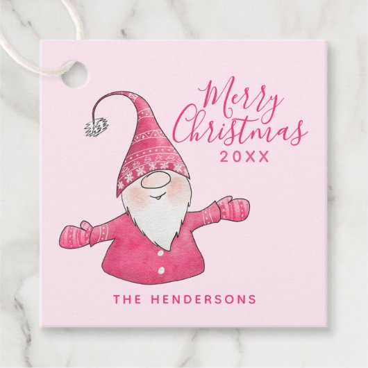 Aangepaste naam Schattige Gnome Pink Merry Christm Bedankjes Labels (Voorkant)