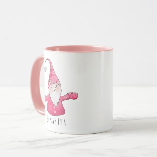 Aangepaste Naam Schattige Gnome Roze Kerst Mok (Voorkant links)