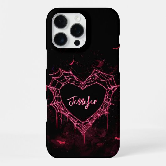 Aangepaste Naam Schattige Gothic Roze Hart Spiderw iPhone Hoesje (Achterkant)