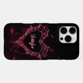 Aangepaste Naam Schattige Gothic Roze Hart Spiderw iPhone Hoesje (Achterkant horizontaal)