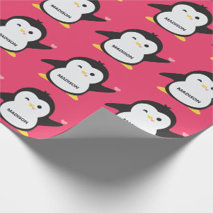 Aangepaste naam schattige pinguïn cadeaupapier