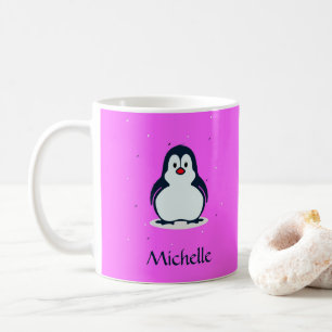 Aangepaste naam schattige pinguïn op roze koffiemok