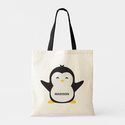 Aangepaste naam schattige pinguïn tote bag (Achterkant)