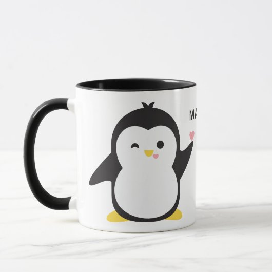 Aangepaste naam schattige pinguïns mok (Links)