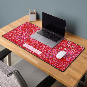 Aangepaste Naam Schattige Rood Roze Bloemen Home K Bureaumat