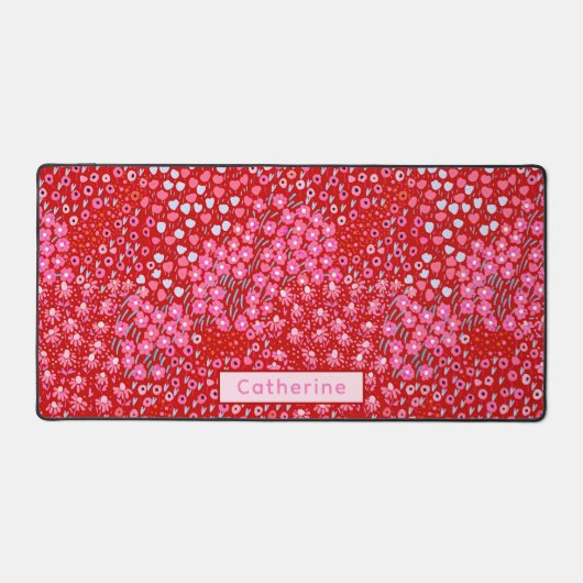 Aangepaste Naam Schattige Rood Roze Bloemen Home K Bureaumat (Voorkant)