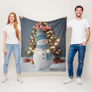 Aangepaste naam Schattige Sneeuwman Kerstmis Fleece Deken