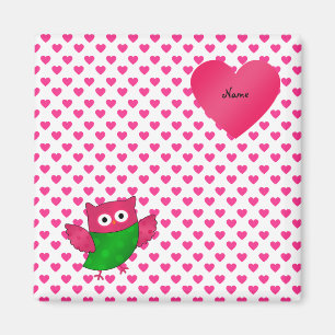 Aangepaste naam schattige uil roze harten magneet