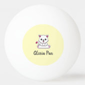 Aangepaste naam schattige witte kat op geel pingpongballen (Voorkant)