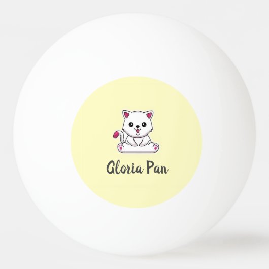 Aangepaste naam schattige witte kat op geel pingpongballen (Voorkant)