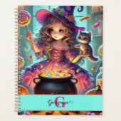 Aangepaste naam Schattigee grillige heks Halloween Planner (Voorkant)