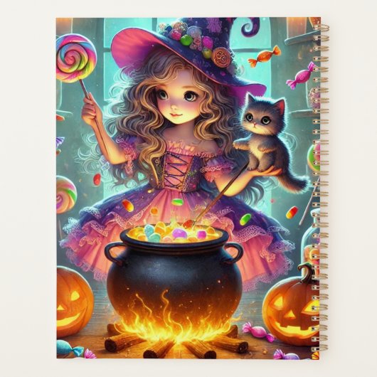 Aangepaste naam Schattigee grillige heks Halloween Planner (Achterkant)