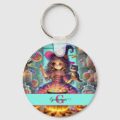 Aangepaste naam Schattigee grillige heks Halloween Sleutelhanger (Voorkant)