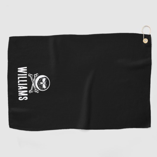Aangepaste naam schedel golfbal en crossbones golfhanddoek (Horizontaal)