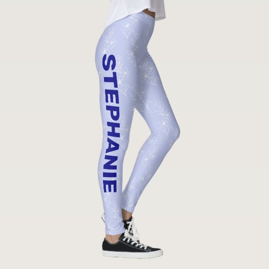 Aangepaste naam Schoolteam Lichtblauwe witte bloem Leggings (Rechts)