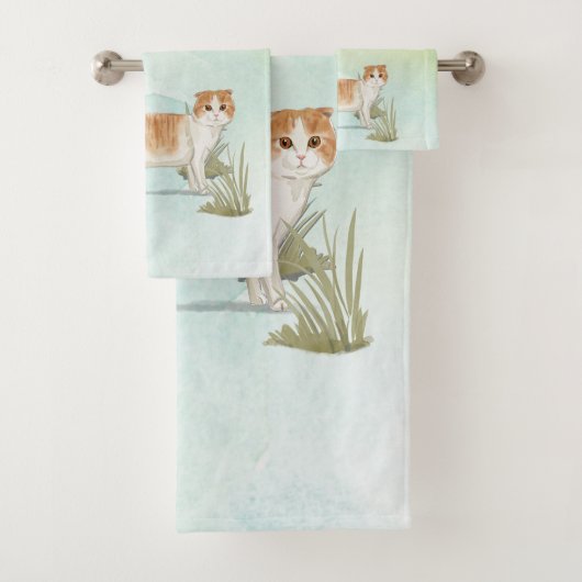 Aangepaste naam Scottish Fold Cat Pet Bad Handdoek (Insitu)