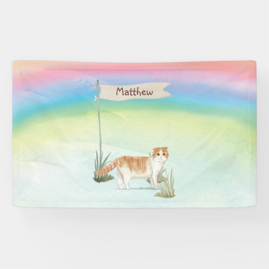 Aangepaste naam Scottish Fold Cat Pet Spandoek (Horizontaal)
