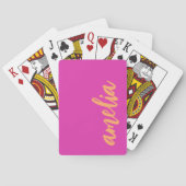 Aangepaste naam script vet magenta sinaasappel pokerkaarten (Achterkant)