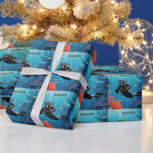 Aangepaste naam Scuba Diver Cadeaupapier