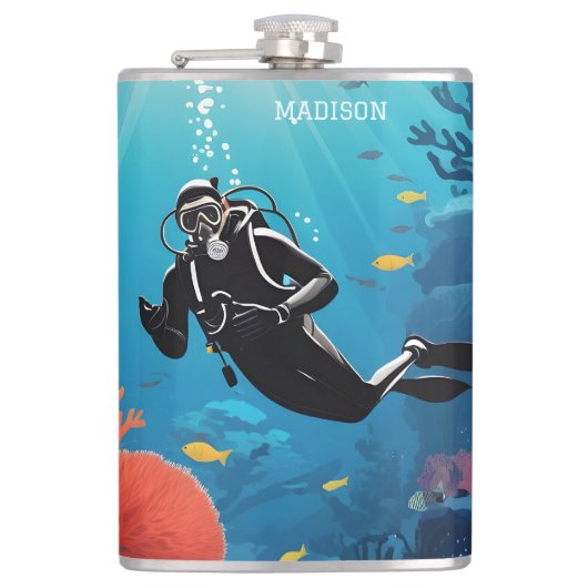 Aangepaste naam Scuba Diver Heupfles (Voorkant)