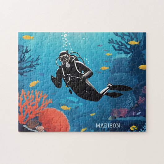 Aangepaste naam Scuba Diver Legpuzzel (Horizontaal)