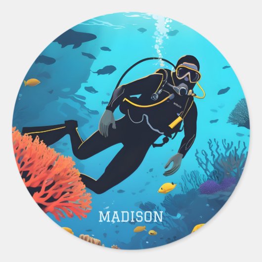 Aangepaste naam Scuba Diver Ronde Sticker (Voorkant)