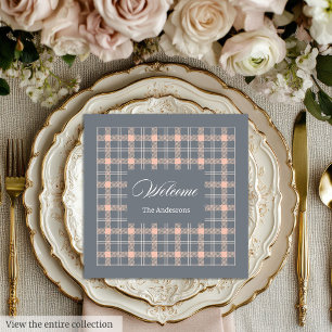 Aangepaste naam servetten Coral Grey Plaid Eleganc