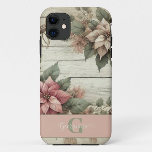 Aangepaste naam Shabby Chic Pastel Poinsettias Gar Case-Mate iPhone Case (Achterkant)