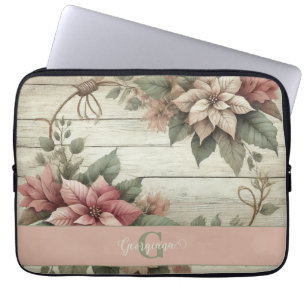 Aangepaste naam Shabby Chic Pastel Poinsettias Gar Laptop Sleeve