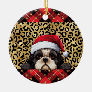 Aangepaste naam Shih Tzu hond Santa hat Buffalo Pl Keramisch Ornament
