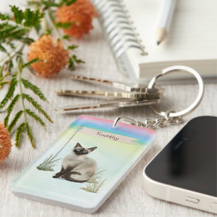 Aangepaste naam Siamese Cat Pet Sleutelhanger