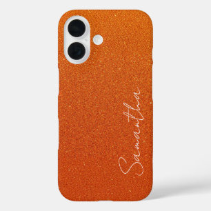 Aangepaste naam Sinaasappel Glitter iPhone 16 Hoesje