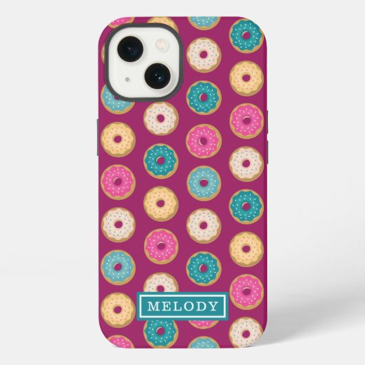 Aangepaste naam Sjabloon Paarse Doughnut Pattern iPhone Hoesje (Achterkant)