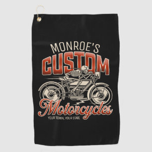 Aangepaste NAAM Skelet Motorfiets Winkel Golfhanddoek