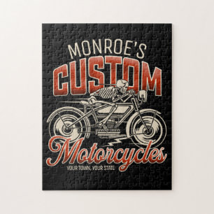 Aangepaste NAAM Skelet Motorfiets Winkel Legpuzzel