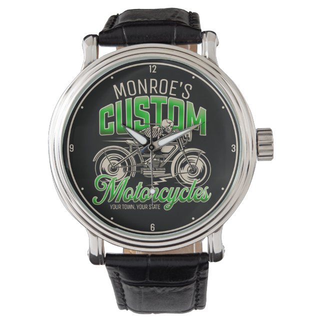 Aangepaste naam Skeleton Motorcycle Winkelen Horloge (Voorkant)