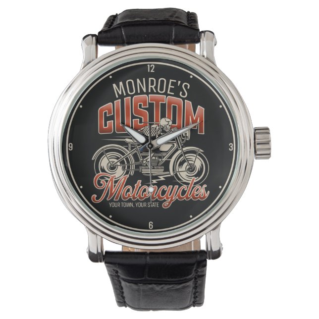 Aangepaste naam Skeleton Motorcycle Winkelen Horloge (Voorkant)